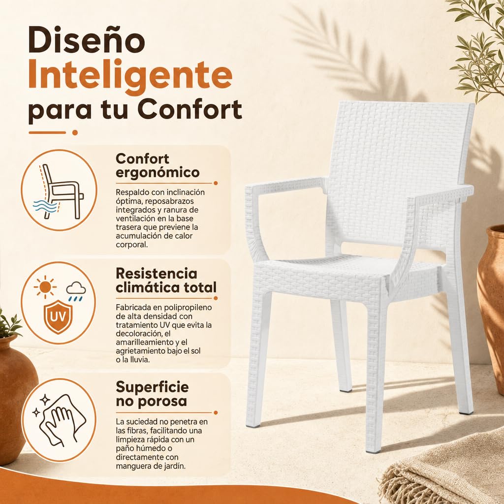 Sillón de Jardín Exterior Efecto Ratán | Resistente y Ligero | Blanco