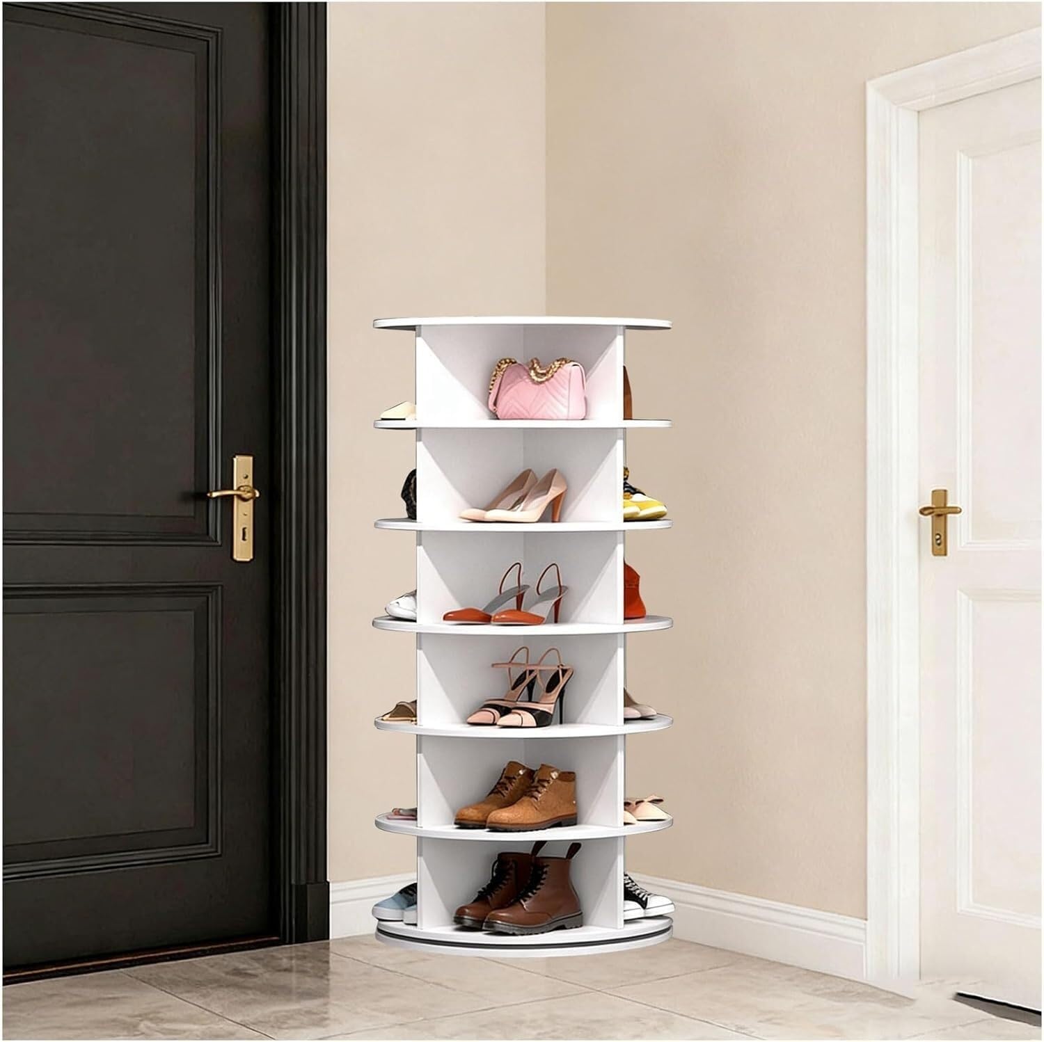 Lshtshf-Ou White Rotating Shoe Rack Tower,360° Spinning Storage Organizer Modern Round Carousel For Closet Entryway Bedroom(,6-Tier)