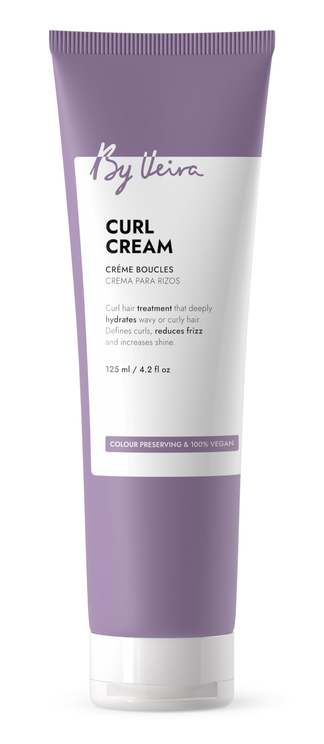 By Veira, Curl Cream 4.2 Fl Oz, Gently Cleanses & Defines Curly Wavy Hair, Reduces frizz & Increases shine, Color preserving & 100% vegan