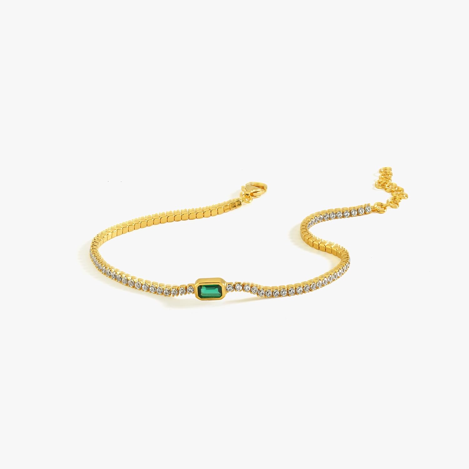 MIONZA 18K Gold Vermeil Adjustable Tennis Bracelets for Women, Classic, Amethyst Heart & Emerald Green Designs, Dainty Jewelry Gifts for Her