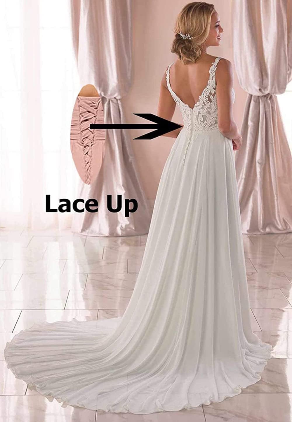 Chiffon A-line Beach Bridal Dress 2026 Boho Lace Applique Wedding Dress for Women