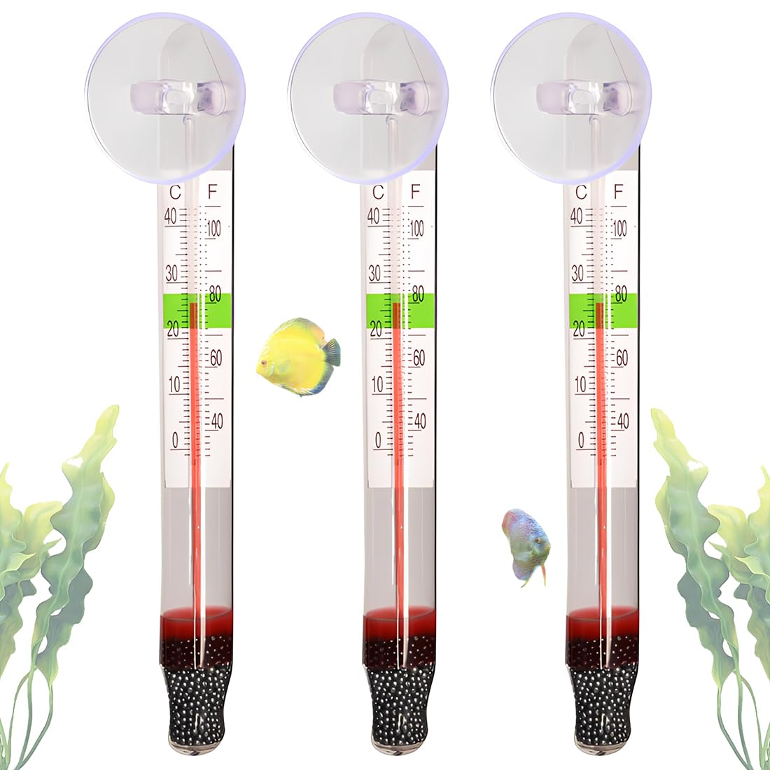 Set De 3 Termómetros De Vidrio Para Acuario - Medidor De Temperatura Con Ventosa,Lectura Clara,Para Peceras De Agua Dulce y Salada