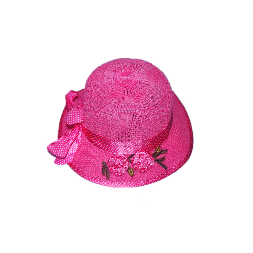 Niue Little Girl Kids Summer Straw Hat Wide Brim Flower Beach Sun Visor Hat (3-8 Years)-(Pink)