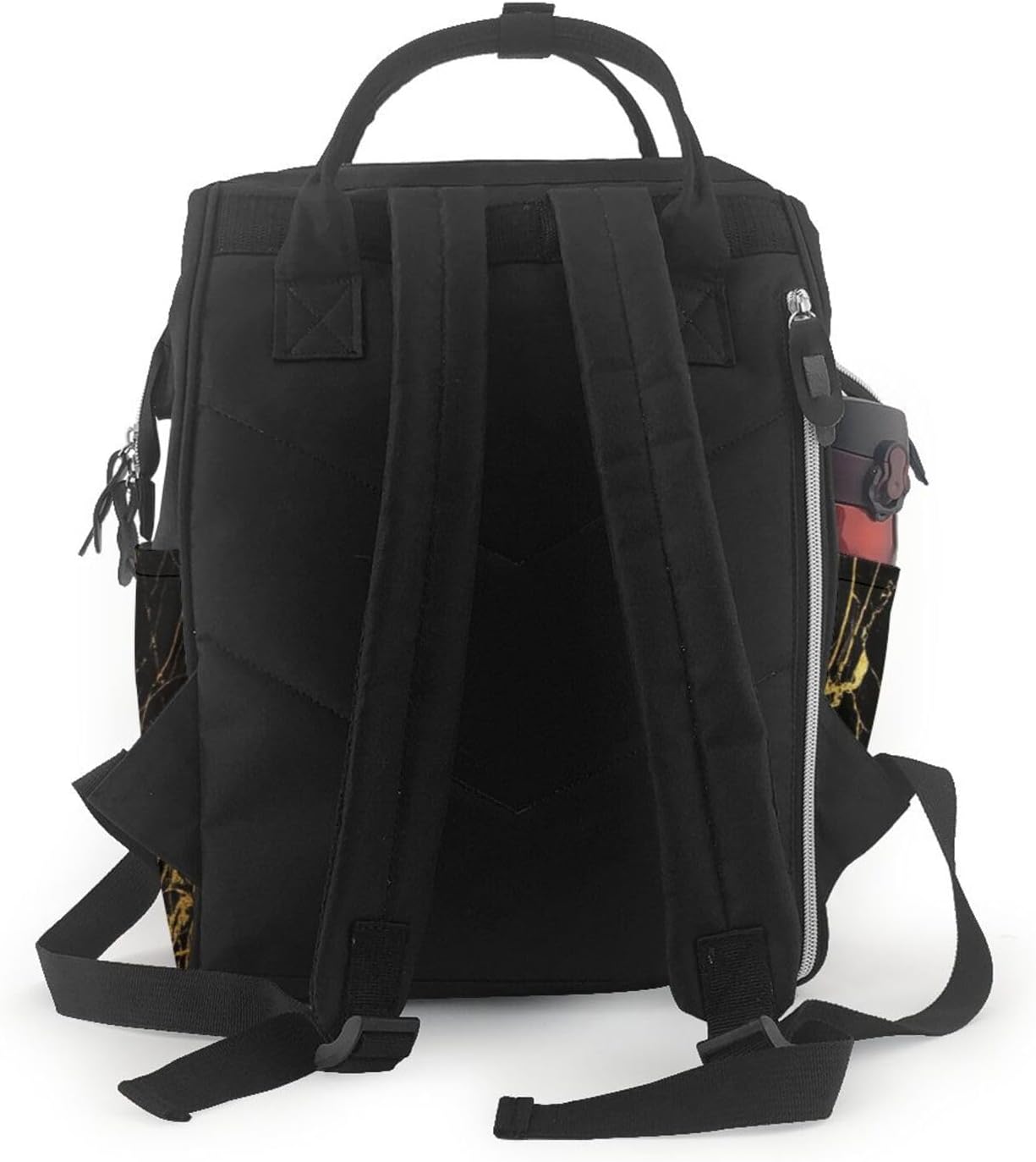 Elegant Black Gold Marble Print Mummy backpack Large, Waterproof,Adjustable Straps for Outdoor Activities
