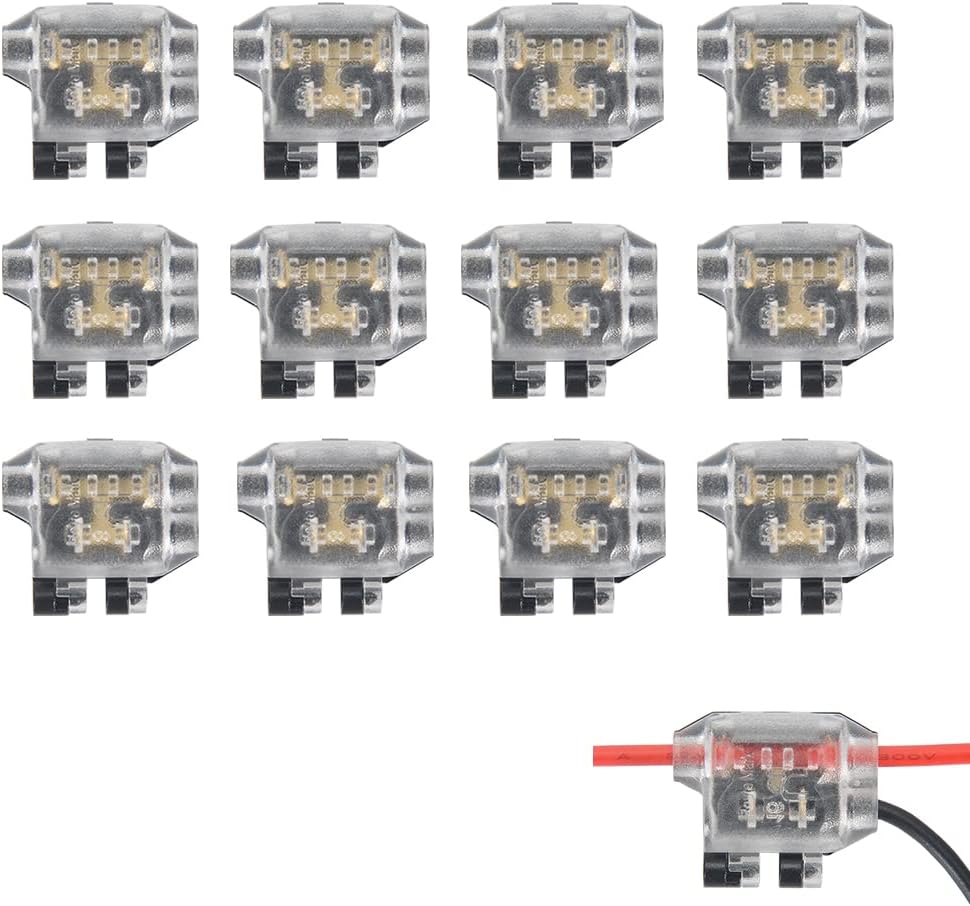 Brightfour Low Voltage Wire Connector, Quick Wire Splice Connector, 3 Way T Tap Solderless Wire Connectors, Ideal for LED Lighting, and Automotive, Fit 24-18 AWG Wires 12 Pack