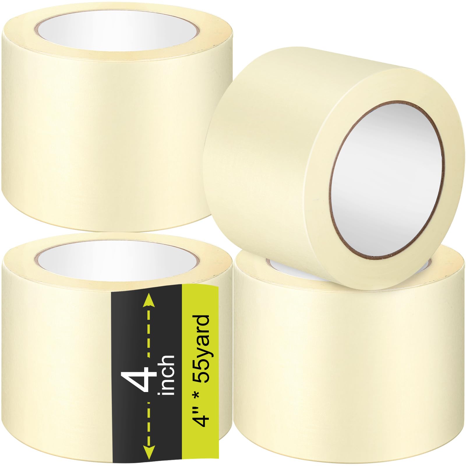 Lot de 4 rouleaux de ruban de masquage à usage général de 50 m pour peinture, maison, bureau, école, papeterie, loisirs créatifs, utilisation de base (4 rouleaux, 10,2 cm)