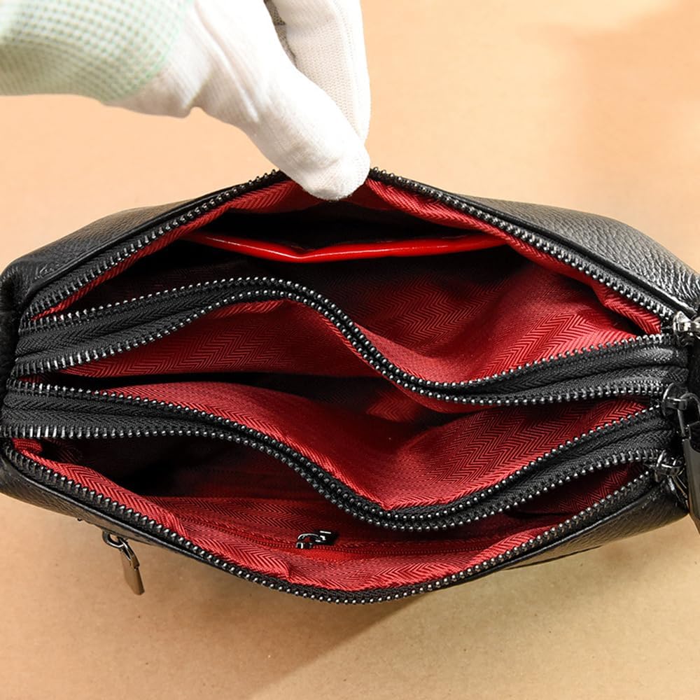 Women Leather Crossbody Bags Medium Size 3-Layer Shoulder Handbag Trendy Female Purse Bag