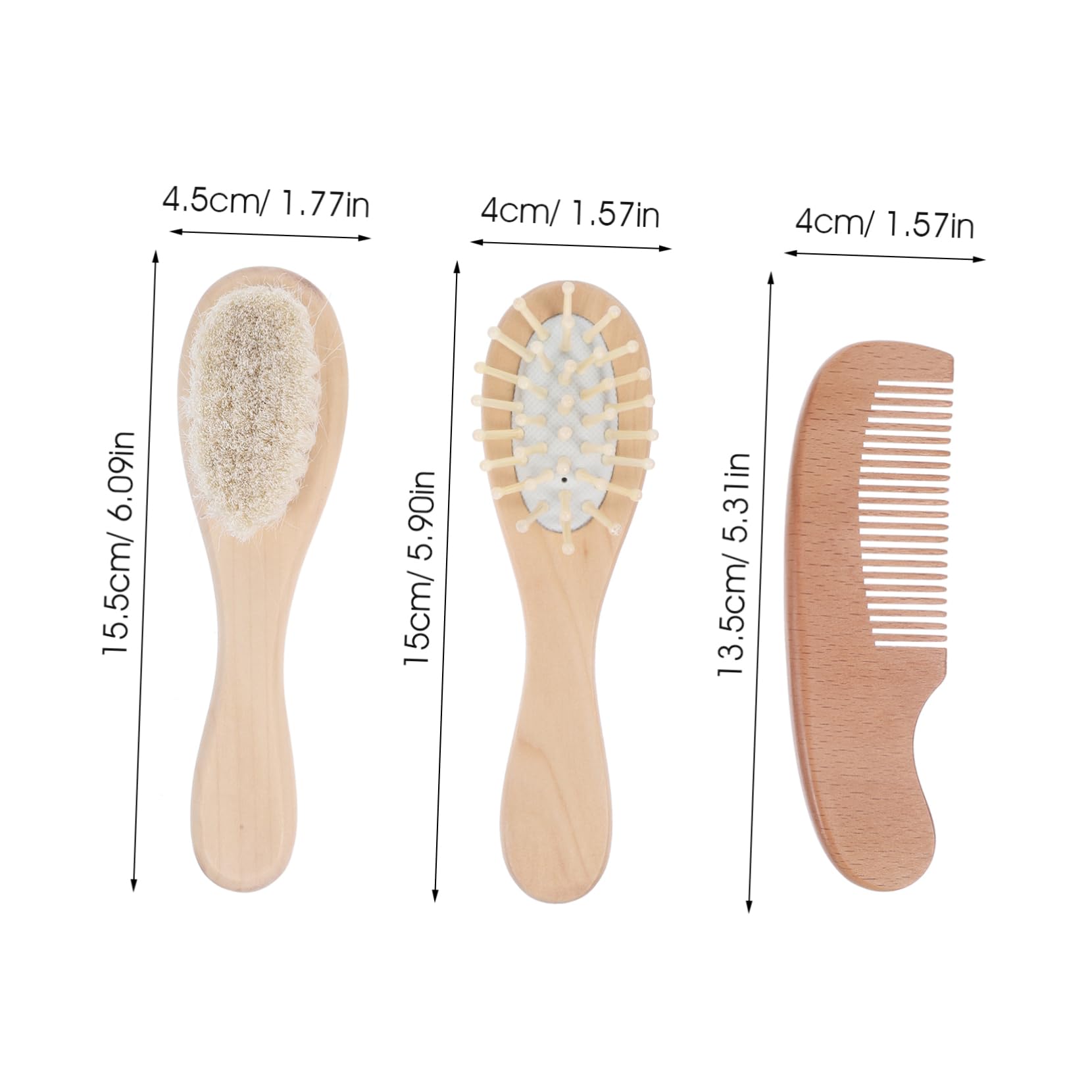 SHOWERORO Newborn Baby Brush and Comb Set Baby Scalp Brush Kit Gentle Wooden Brush Comb for Daily Grooming