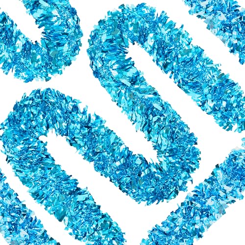 66 Ft Christmas Tinsel Garland Thick Tinsel Garland Xmas Tree Decorations Metallic Tinsel Twist Garland for Christmas, Birthday, Party Decor Indoor Outdoor Party Supplies (Sky Blue)