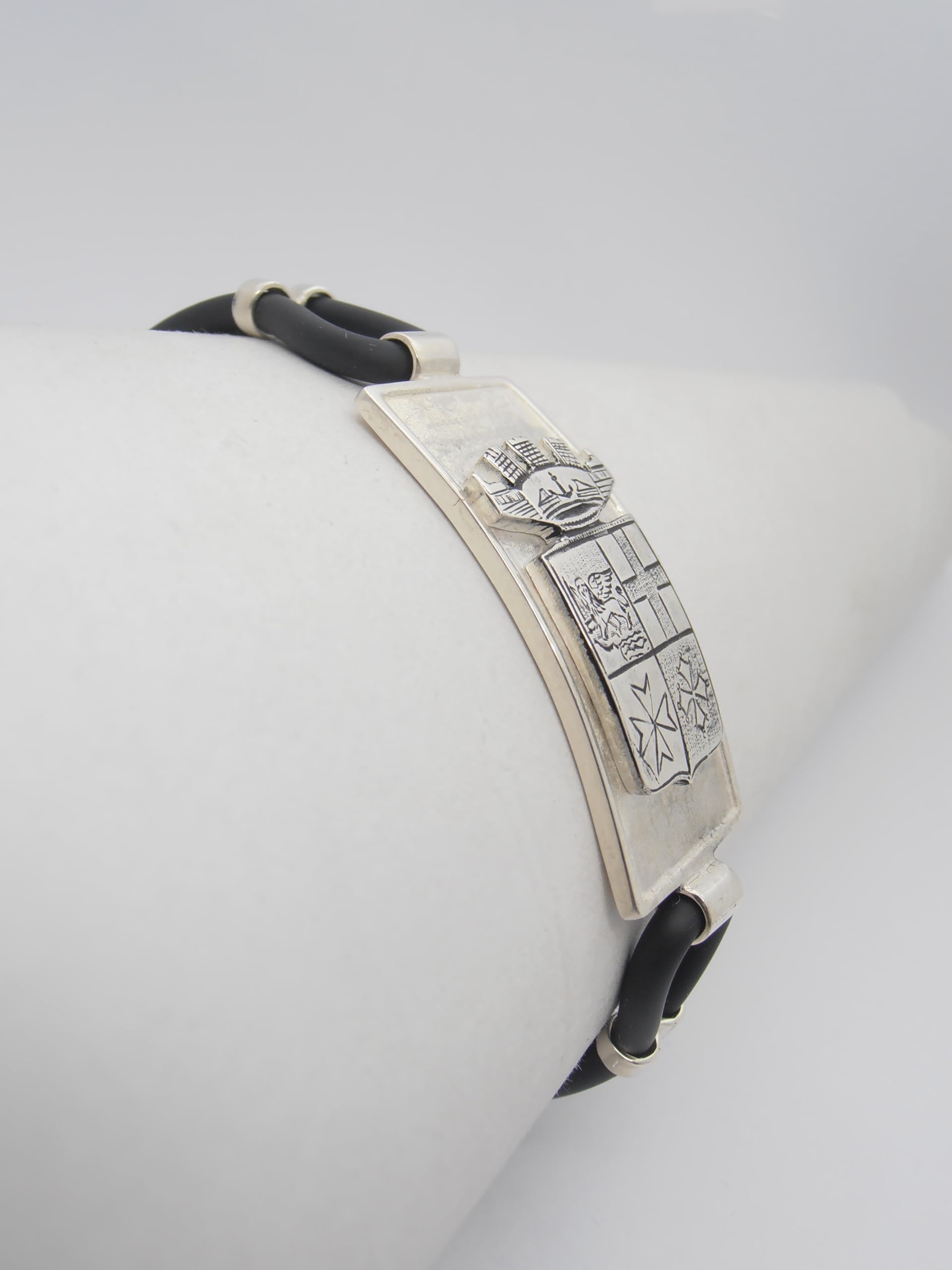 Marina Militare Italiana : Braccialetto in Argento 925 e Caucciù - Bracciale con lo Stemma - Fregio - Simbolo - Marinaio