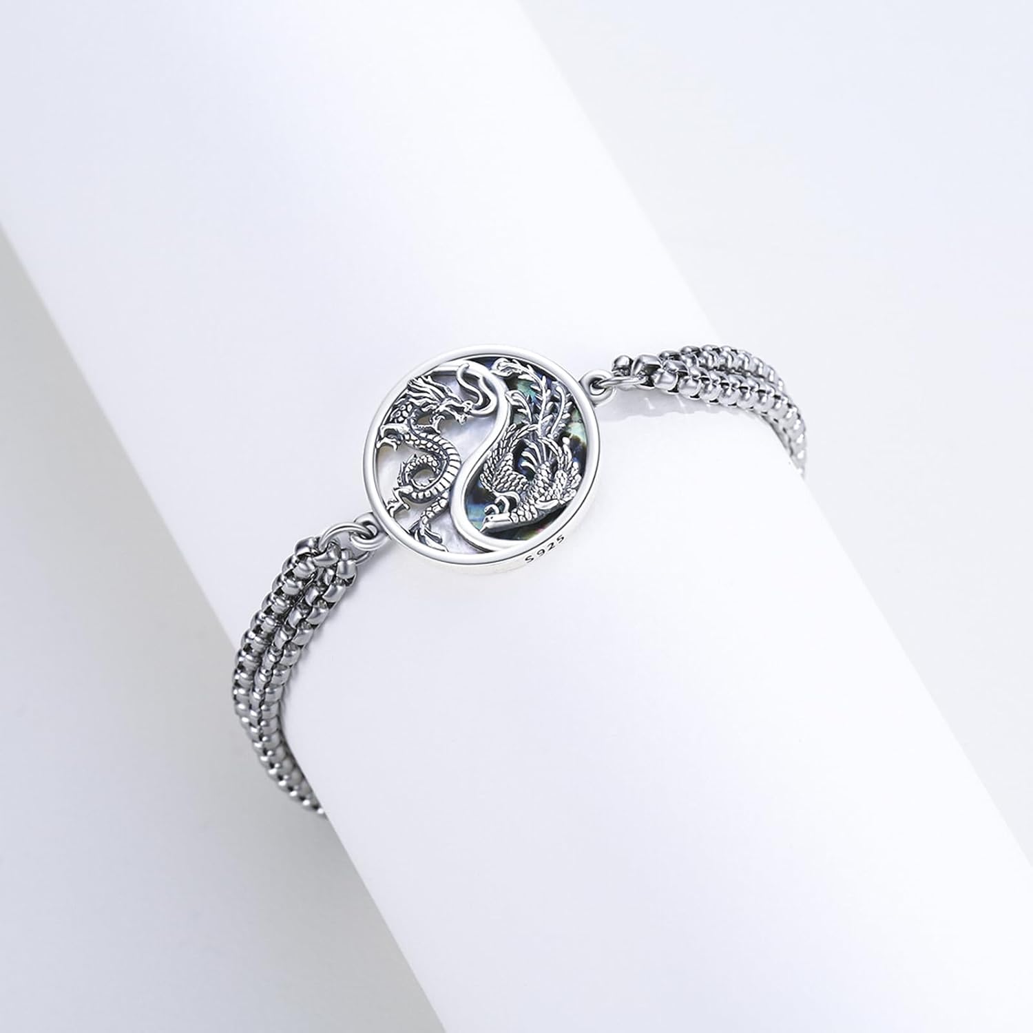 CUOKA MIRACLE Dragon and Phoenix Bracelet S925 Sterling Silver Yin Yang Couple Bracelet Animal Pendant Jewelry Valentine's Day Gift for Lover