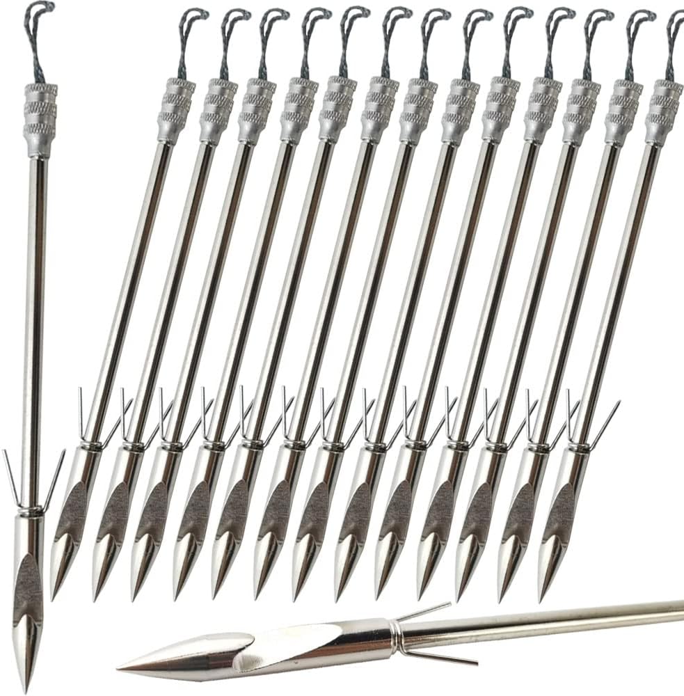 NSBELL 15PCS 5.7" Fish Shooting Darts Fishing Arrows Stainless Steel Fishing Arrowheads Dartfor Fishing Slingshot Darts (Silver)