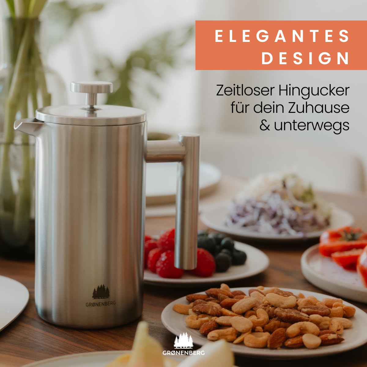 Groenenberg French Press Thermo Edelstahl Kaffeebereiter 1 Liter