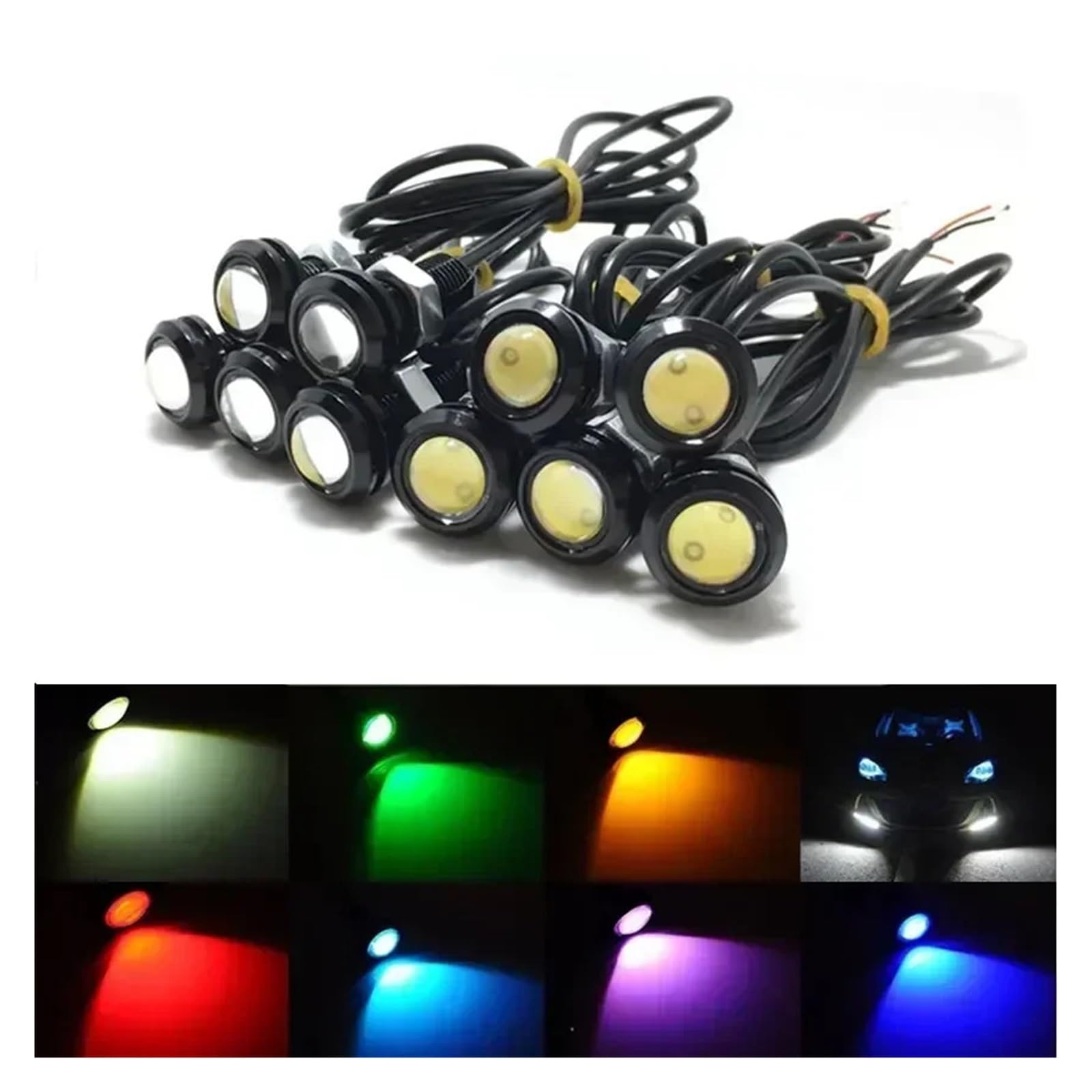 4PCS 18MM Motorcycle L-ed Fit for Eagle Eye Driving Lights Super Bright DRL Daytime Running Lights Fog Lamp Reversing Stop Light(White)