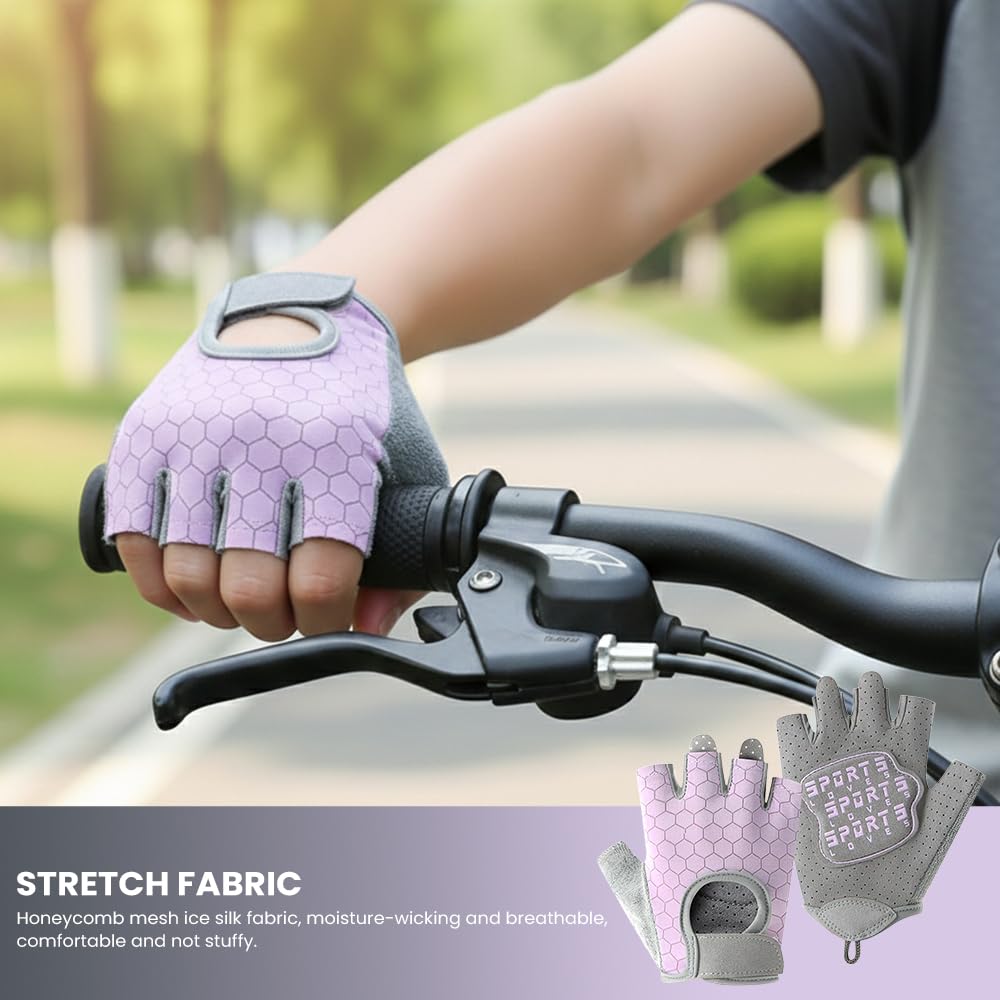 Guantes Bici Niño,Guantes Niño,Guantes Sin Dedos Seda de Hielo,Palms Protección Antideslizantes Cómodos y Transpirables para Bicicletas, Scooters, Clases de Educación Física(Rosa M)