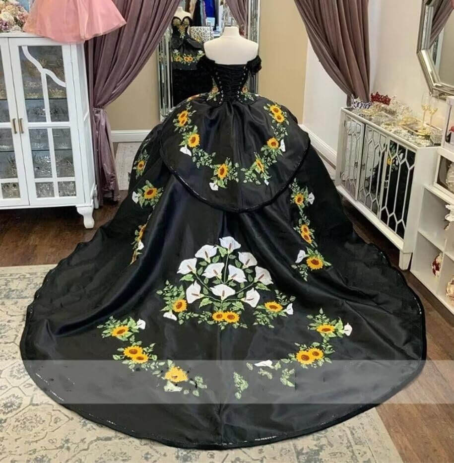 Yellow and White Embroidered Mexican Dresses for Quinceanera Charro Off The Shoulder Sweet 15 Girls Party 20252