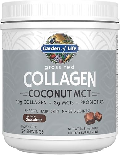Garden of Life Polvo MCT de colágeno alimentado con pasto - Vainilla 24 porciones polvo de colágeno para articulaciones energéticas de cabello piel