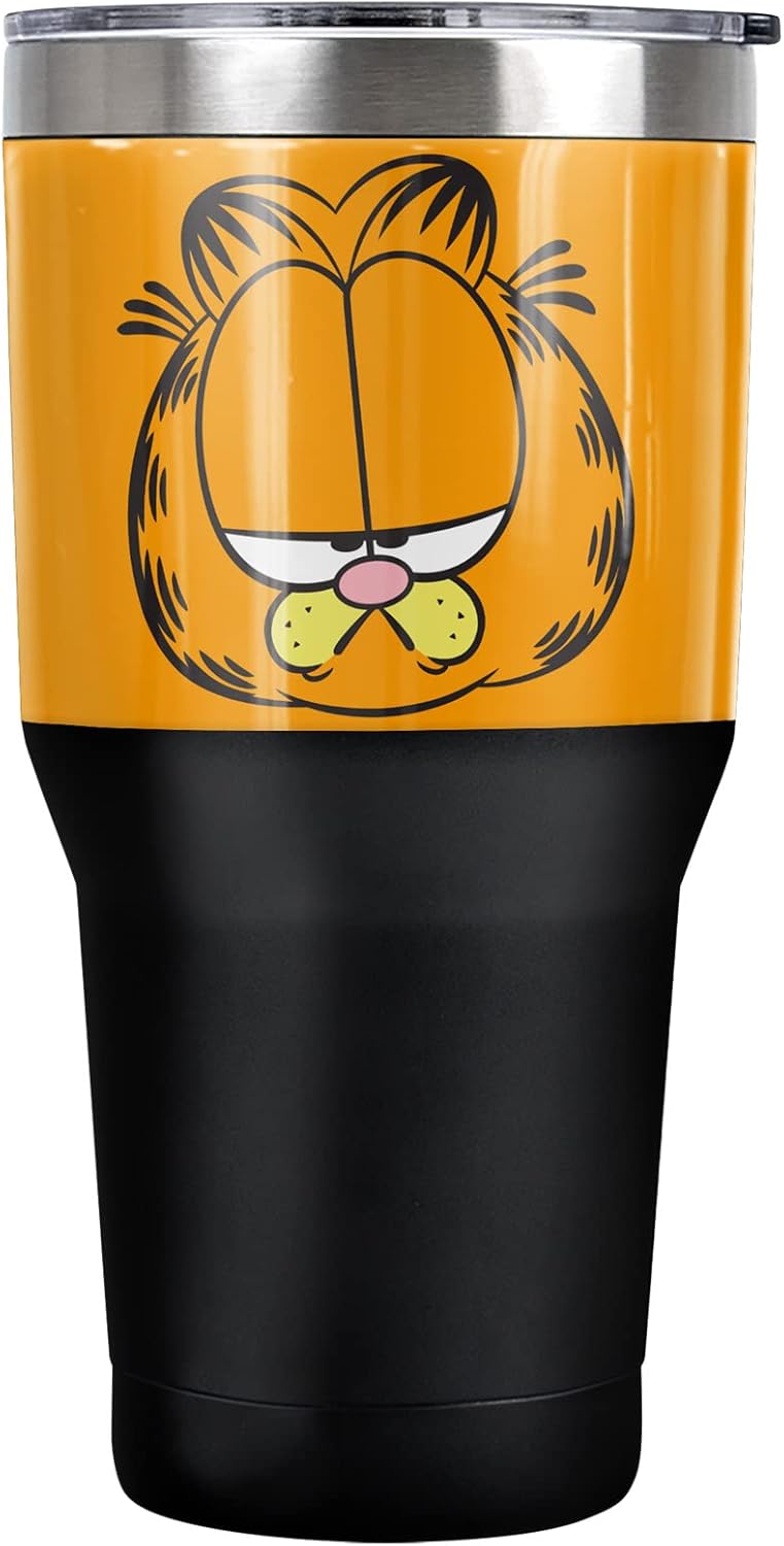 Garfield OFFICIAL Garfield Big Head 30 oz Travel Tumbler, Stainless Steel, Vacuum Insulated with Leak Resistant Slide-Lock Lid