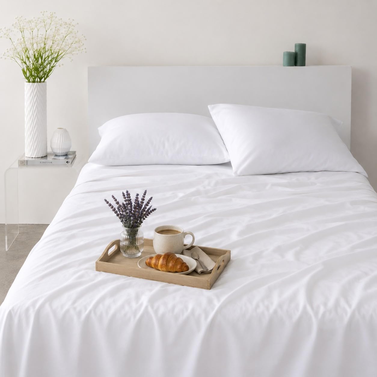 COTTON ARTean Set di lenzuola 200 x 200 raso cotone egiziano 300 fili LEUNA bianco 4 pezzi: sopra, 2 federe per cuscino, lenzuolo regolabile