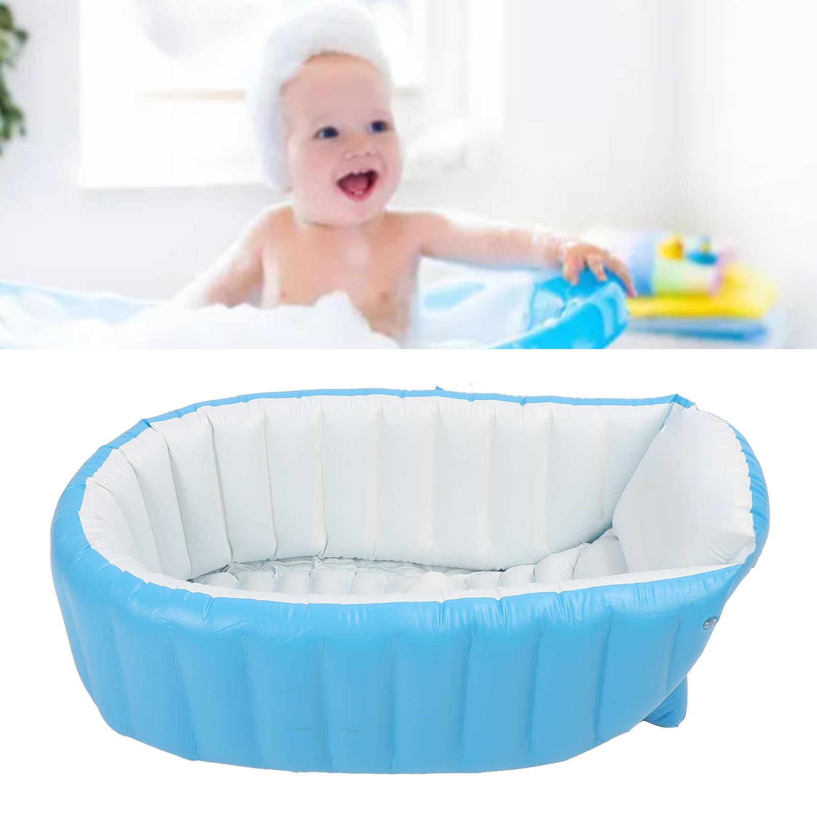 Vaschetta da bagno gonfiabile per bambini con pompa d'aria, anti-perdite, schienale ergonomico, vasca da bagno pieghevole per bambini, lavabo per doccia, per la casa all'aperto (Azzurro)
