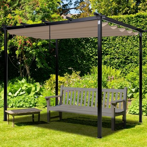 10' X 10' Pergola Shade Cover for Outdoor Retractable Durable Fabric Canopy Replacement Top Only, Sun Shade for Outside (Beige) by Mrsenloi - Used condition - Image 7