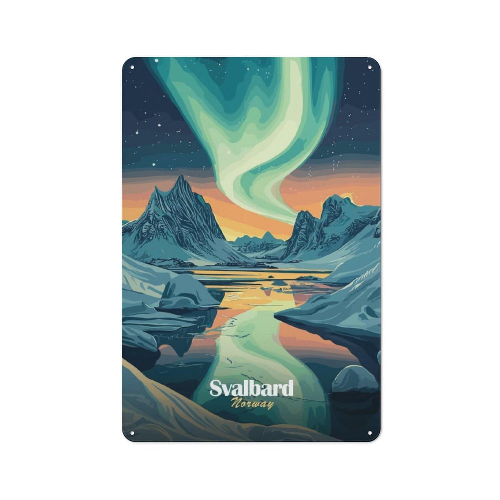 Junmoney Style-16 Tin Wall Plaque 30X20cm With Svalbard Aurora Borealis For Hobby Room Or Studio, For Themed Interiors In Hobby Rooms And Studios