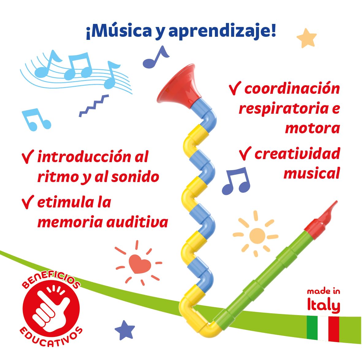 Quercetti Saxoflute, Juegos Musicales para Niños 2-4 años, Juego Creativo para Construir Instrumentos, Regalo Niña 4 Años Original Educativo, Juguetes Niños 2 Años, Juguete Musical Made in Italy
