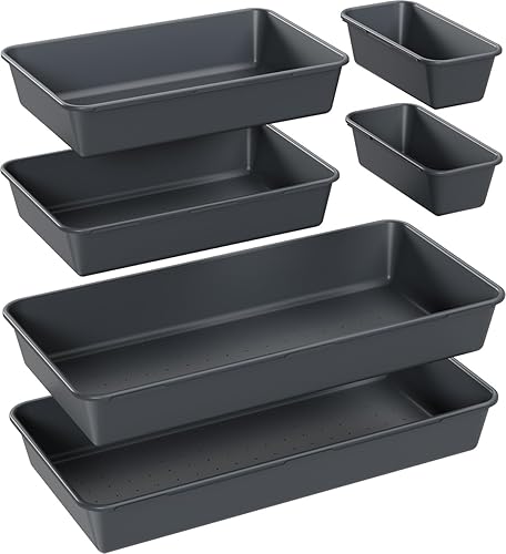 6 organizadores de cajones grandes, 3 tamaños de plástico versátiles bandejas organizadoras de cajones de escritorio, organización de cajones de