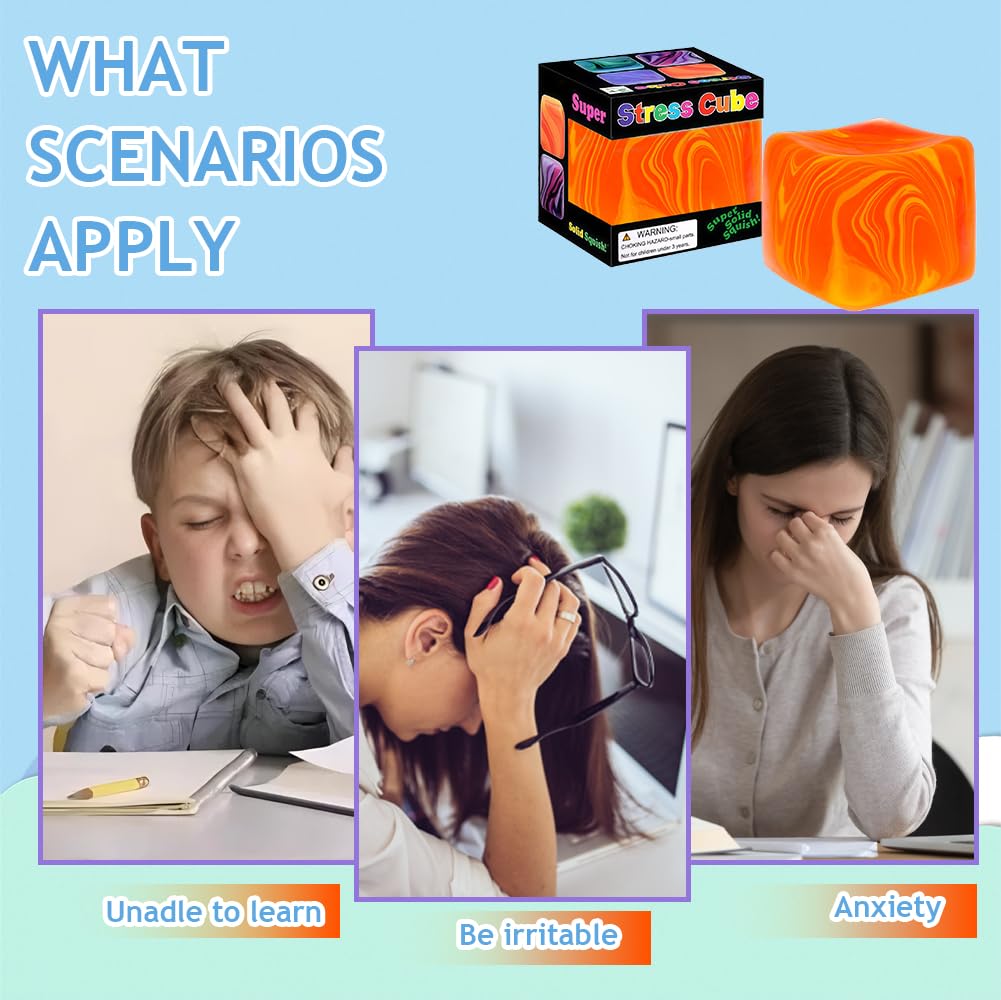Cubo Antiestrés De Silicona Naranja | Juguete Sensorial De Subida Lenta | Reutilizable | Para Adultos Y Niños | Alivia Ansiedad, TDAH, Concentración