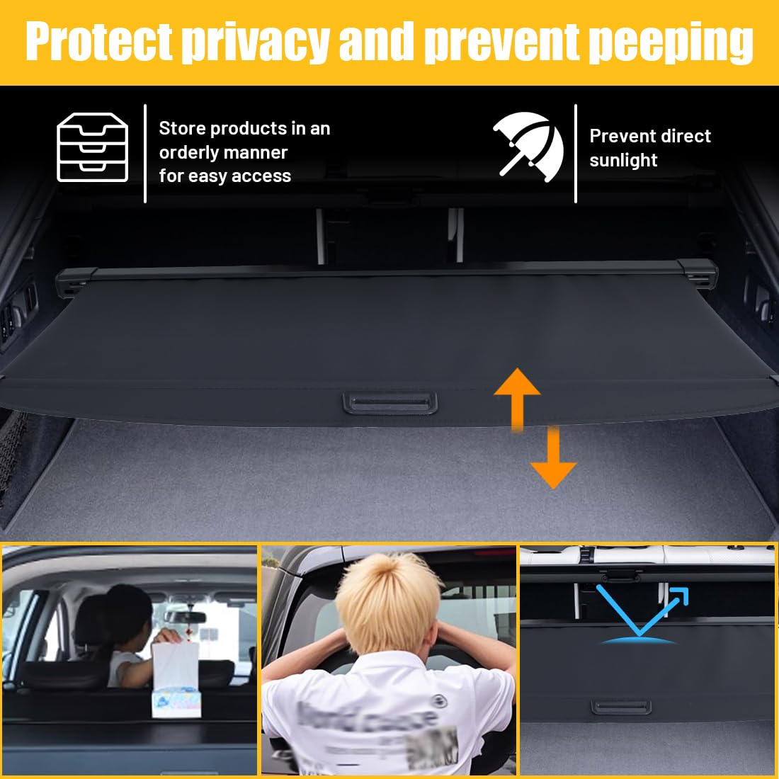 OREALTOOL Protezione Coperchio Portabagagli Copertura Bagagliaio Auto Baule Posteriore Pacco Ripiano Portaoggetti Cargo Cover Nero per compatibile con GLC 2016 2017 2018