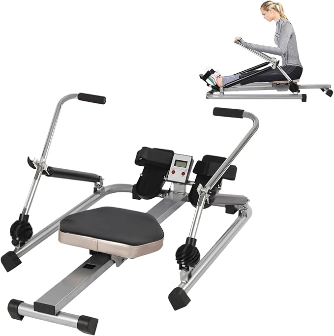 Vogatore per casa, 15 – 55 kg, resistenza regolabile, vogatore idraulico, fino a 120 kg, attrezzo professionale per allenamento con braccia mobili a 360°