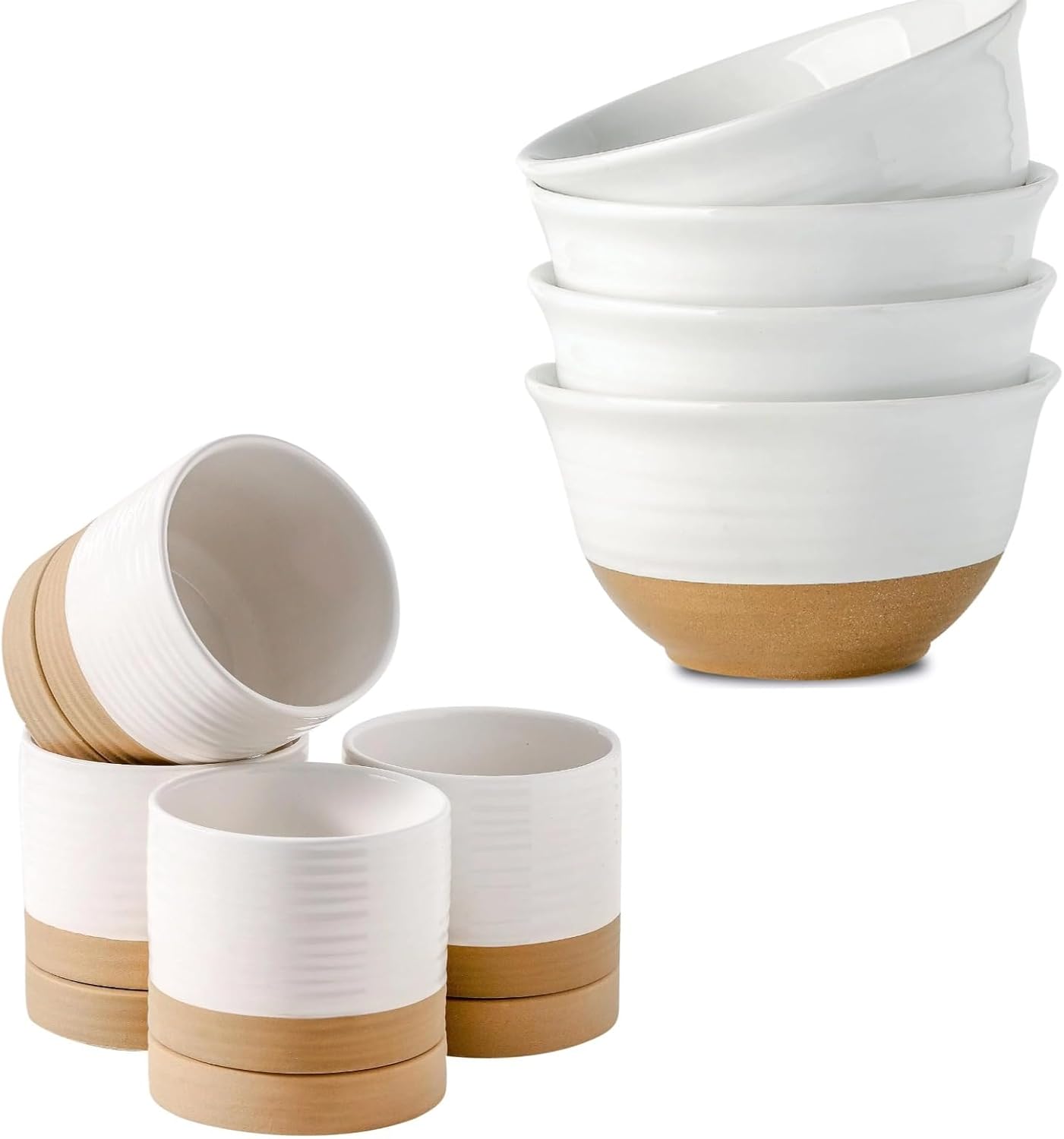 Hasense Ceramic Plant and Soup Bowl Set for Home Decor and Dining