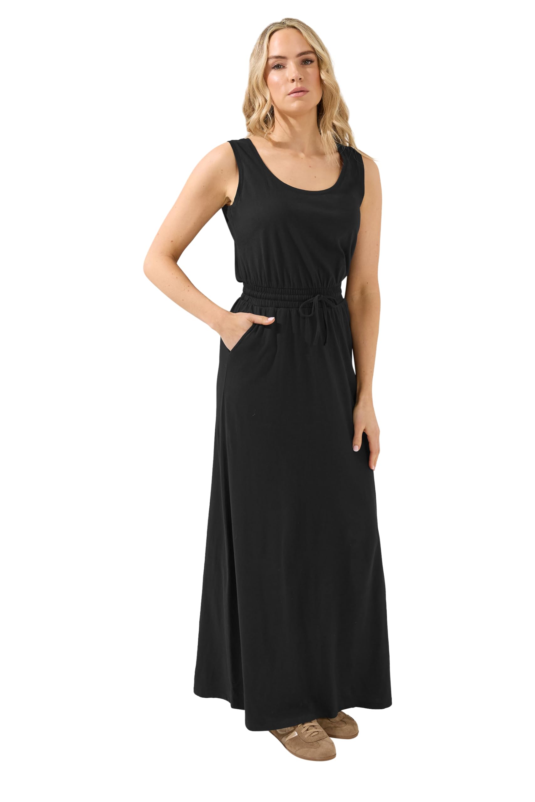 Long Tall Sally Women's Black - Lts Tall Tie Waist Cotton Maxi Dress