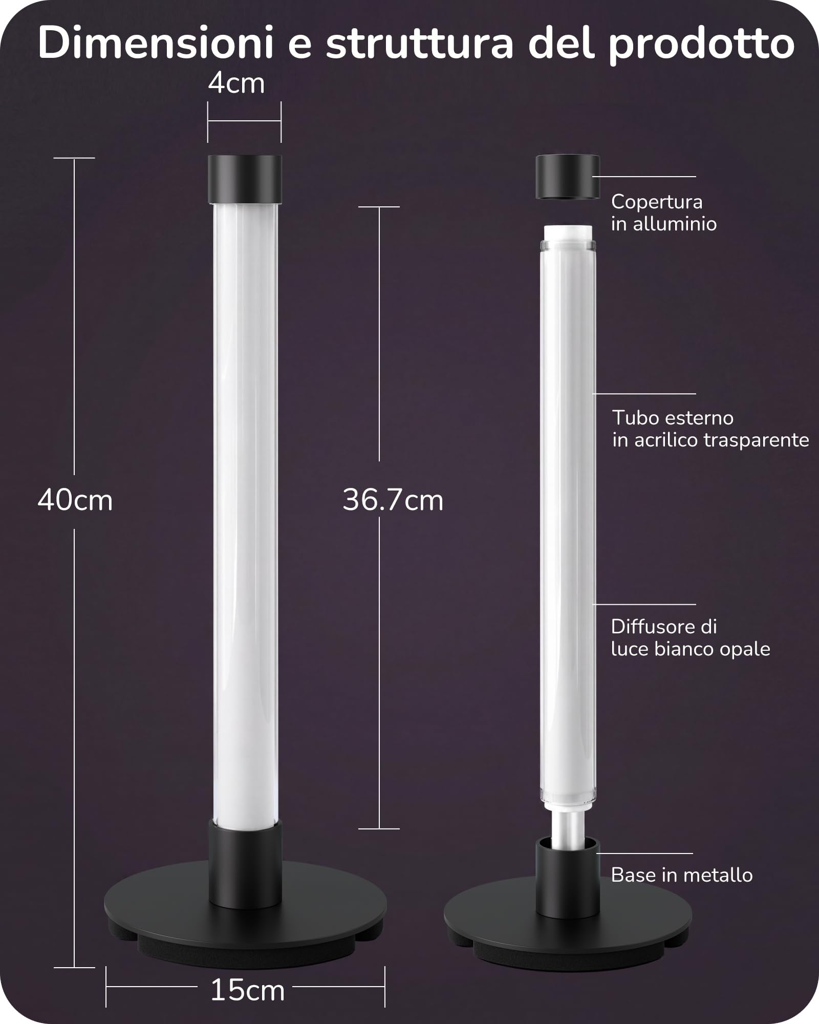 EDISHINE Lampada da Tavolo LED, RGB & Bianco Caldo, Sync Musicale, Nera