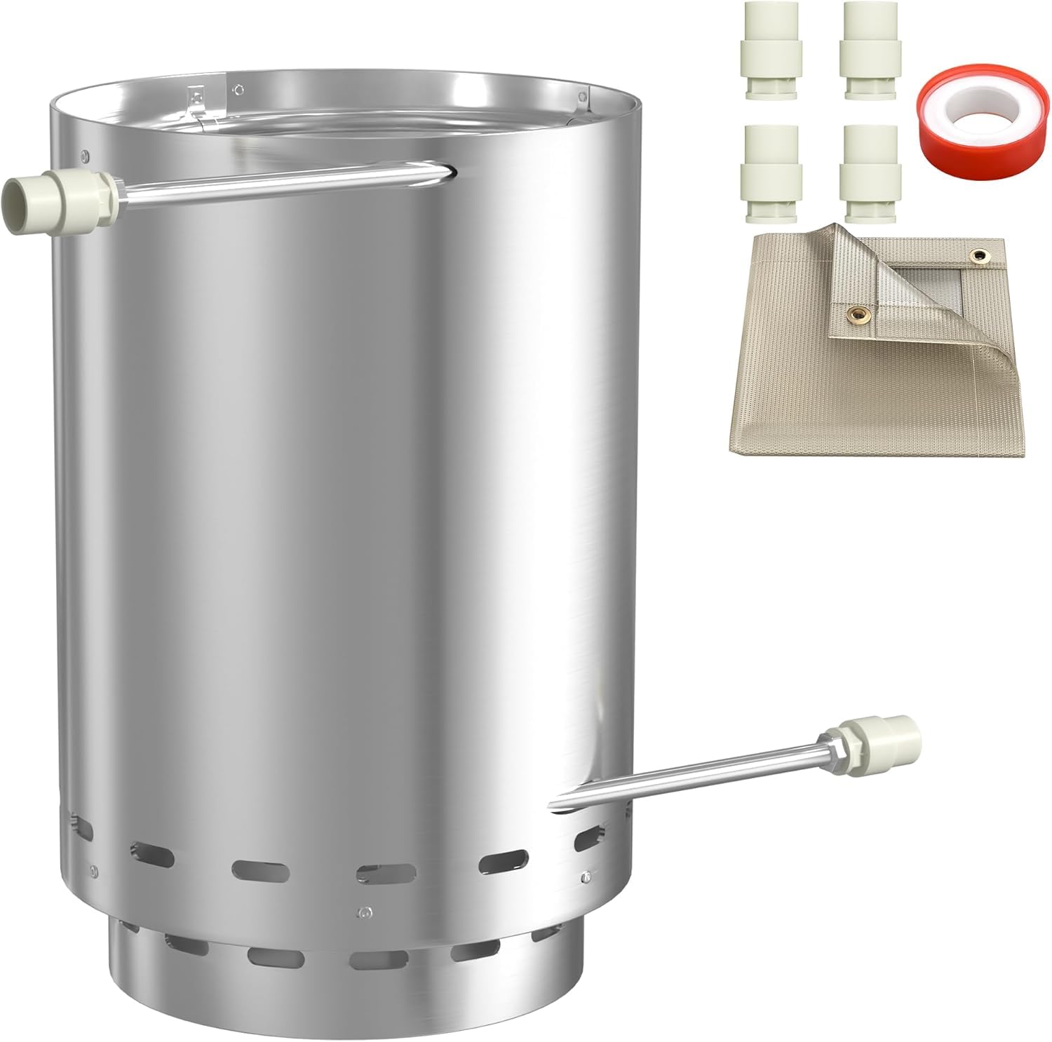 NAIZY Riscaldatore per piscina, in acciaio inox, con attacchi Ø 32/38 mm, con tappetino ignifugo e ciotola per cenere, secchio riscaldato per piscina riscaldata, colore argento