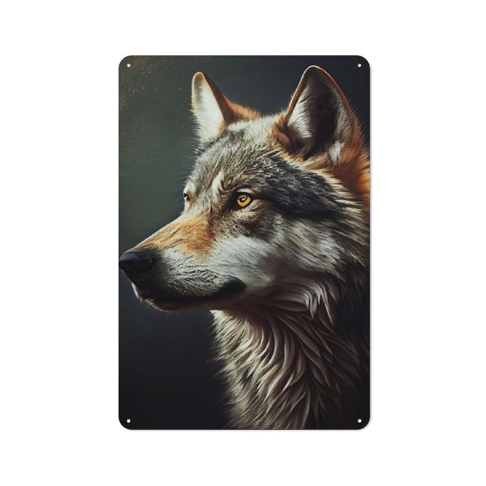 Wolf Portrait Rustic Metal Sign 30x20cm for Workshop Wall, for Collectors of Rustic Metal Wall Decor