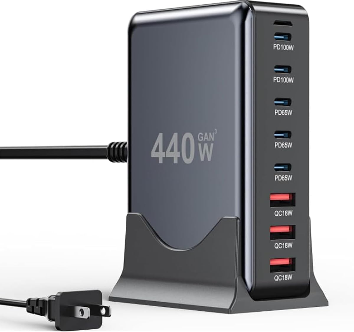 440W USB C Charger Block,8-Port USB C GaN Multiple Port Charging Station | Compact Desktop Charger for Home Office,65W Laptop Fast Charger Adapter for MacBook Pro/Air,DELL,iPad,iPhone,Samsung Galaxy