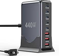440W USB C Charger Block,8-Port USB C Charging Station GaN IV Travel Essentials Multiple Port Charging Station,65W Laptop Fast Charger Adapter for MacBook Pro/Air,DELL,iPad,iPhone,Samsung Galaxy
