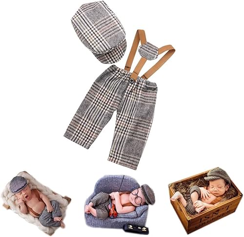 Miniatura 2 de Accesorios para fotografías de bebé recién nacido o de meses, con gorra a rayas y mameluco