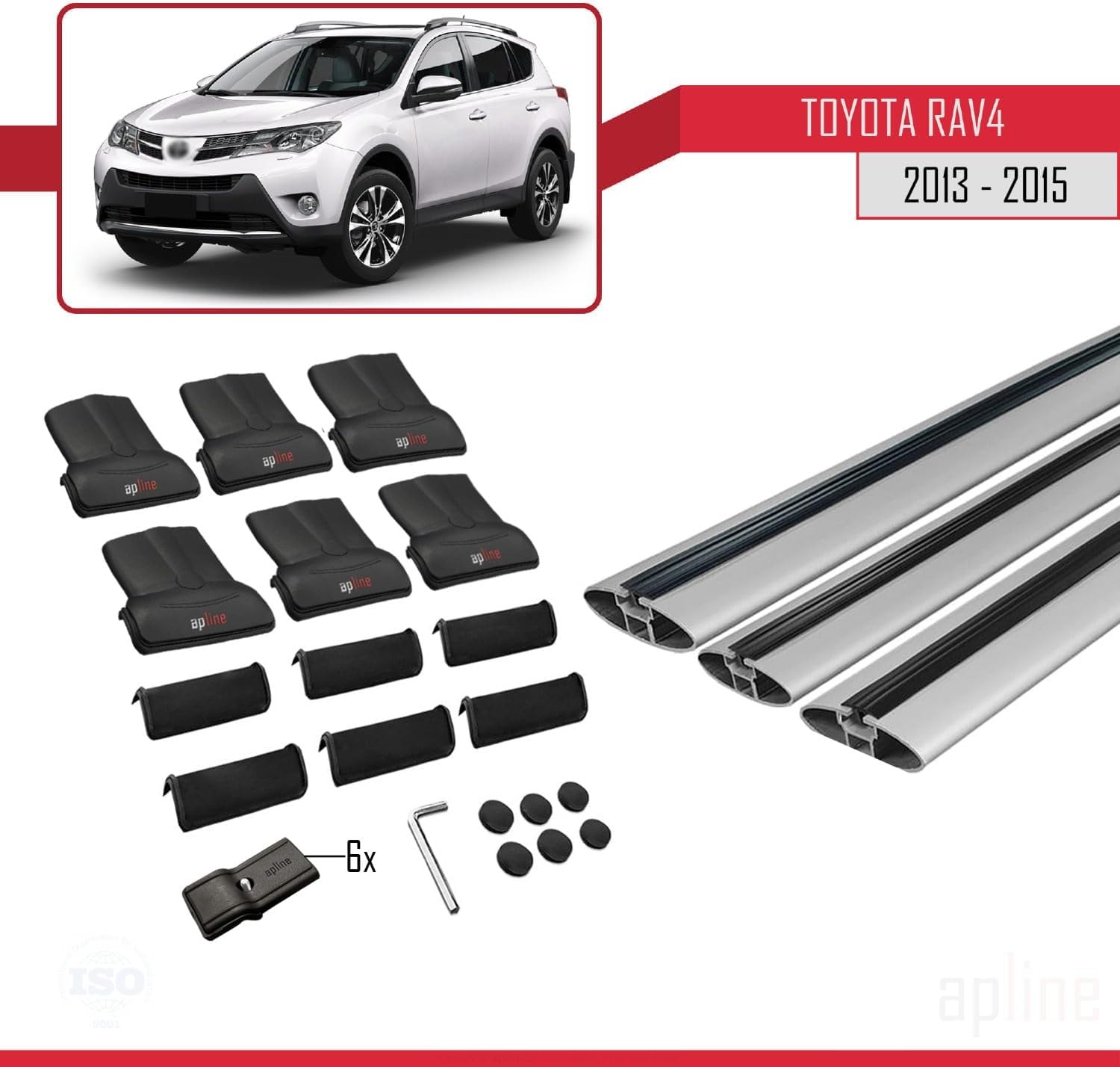 Compatible with Toyota RAV4 IV (XA40) Pre-Facelift 2013-2015 Fly Model Car Roof Rack Cross Bar Grey Aluminium 3 Bars