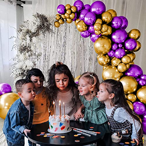 Image of Just Party 25Pcs Purple & 25Pcs Golden Metallic Chrome Balloons with Shiny Surface For Birthdays /Anniversary /Engagement /Baby Shower /bachelorette Party Decorations (Pack of 50)