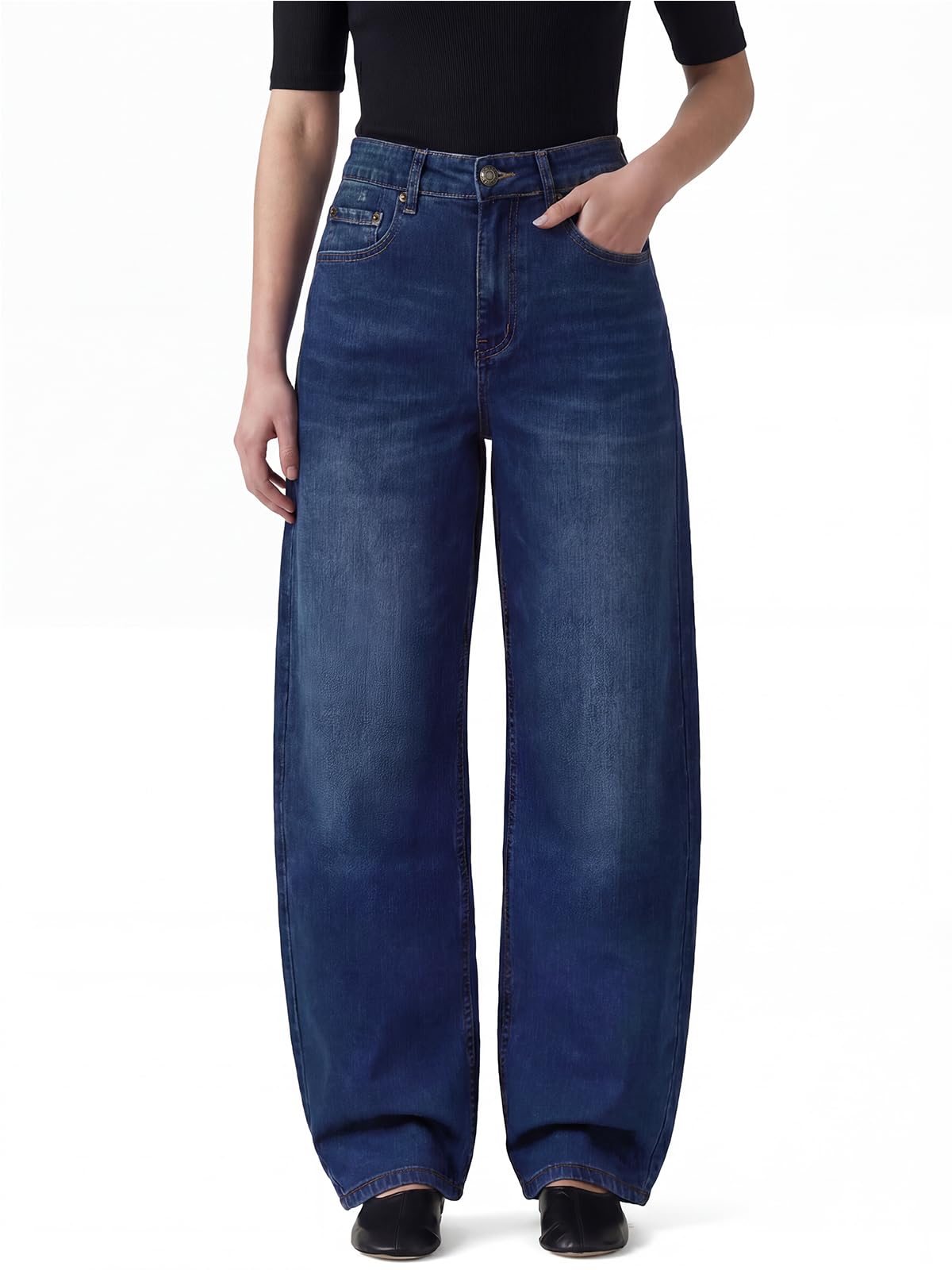 Jean Femme,Baggy Jeans Taille Haute et Jambes Large,Vintage Wide Leg Fit Stretch Boyfriend Pantalon en Denim