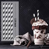 Vista 2 de ALINK - 100 pajitas de papel rayadas en blanco y negro, pajitas desechables biodegradables para Halloween, Navidad, cumpleaños, Año Nuevo