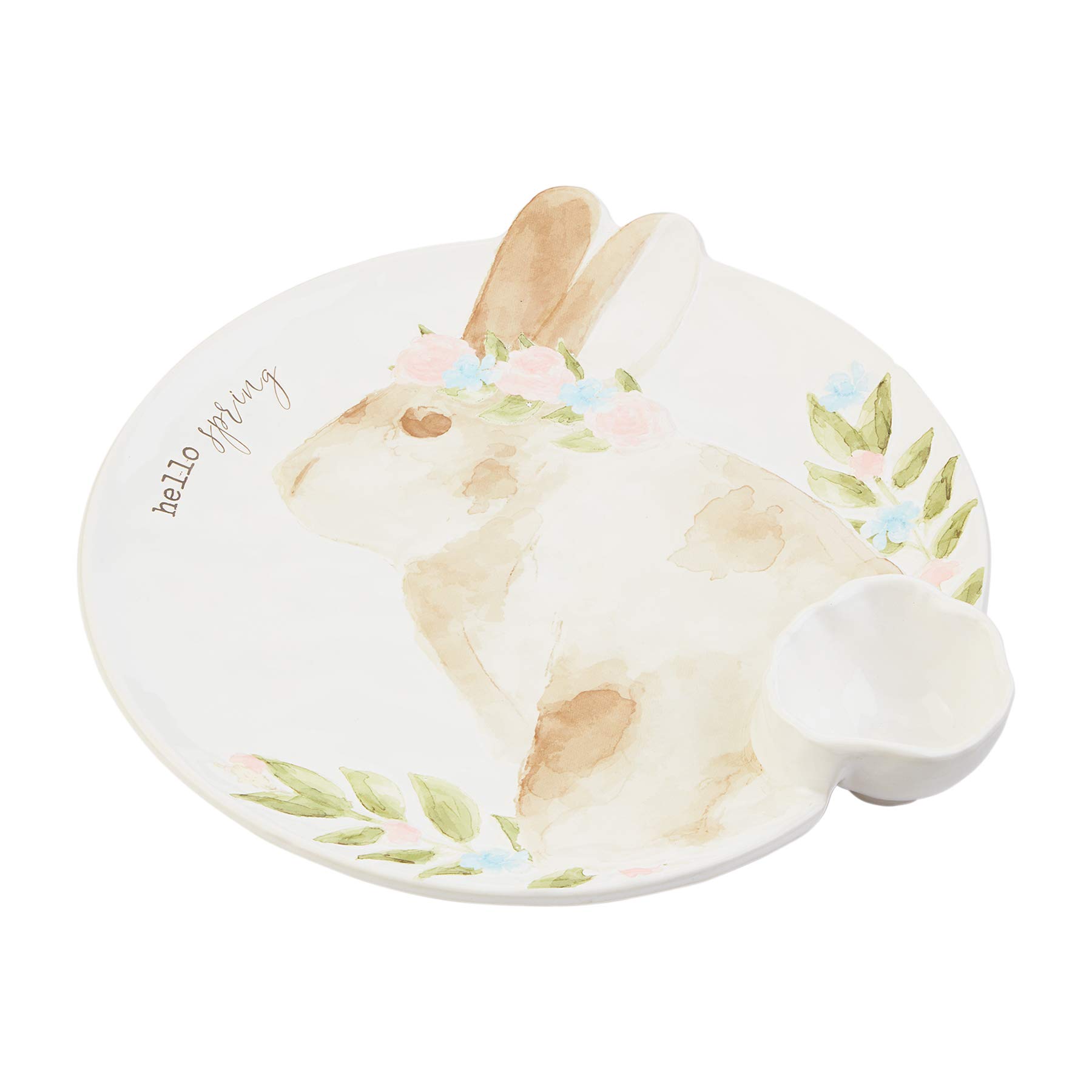 Mud Pie Ceramic Watercolor Bunny Chip and Dip with Debossed Sentiment, 13 1/4