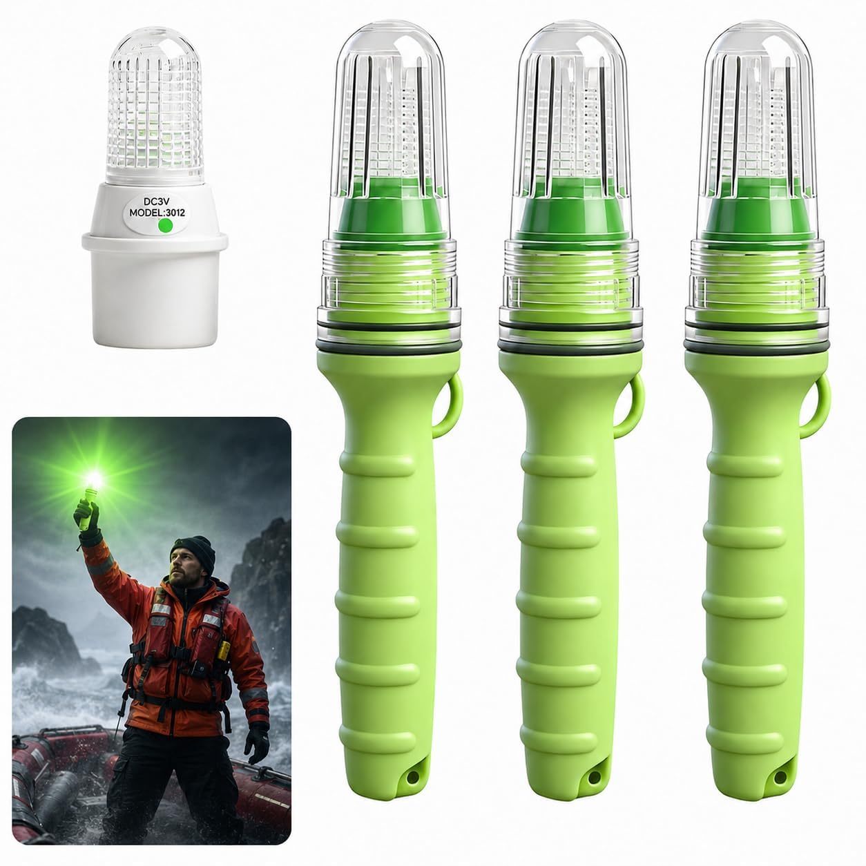 2026 Upgraded LED Electronic Marine Distress Flare, 2.5 Nautical Miles Auto Sensor, Emergency Signal Light for Boats, Fishing Nets, Buoys, Life Rafts (Green)
