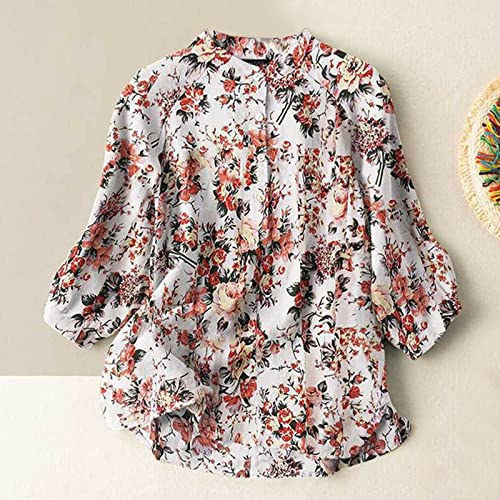Floral Peasant Buttons for Women Collared 3/4 Sleeve Cute Shirts Flowy Relax fit Tops Vacation Dressy Boho Ladies Blouses2