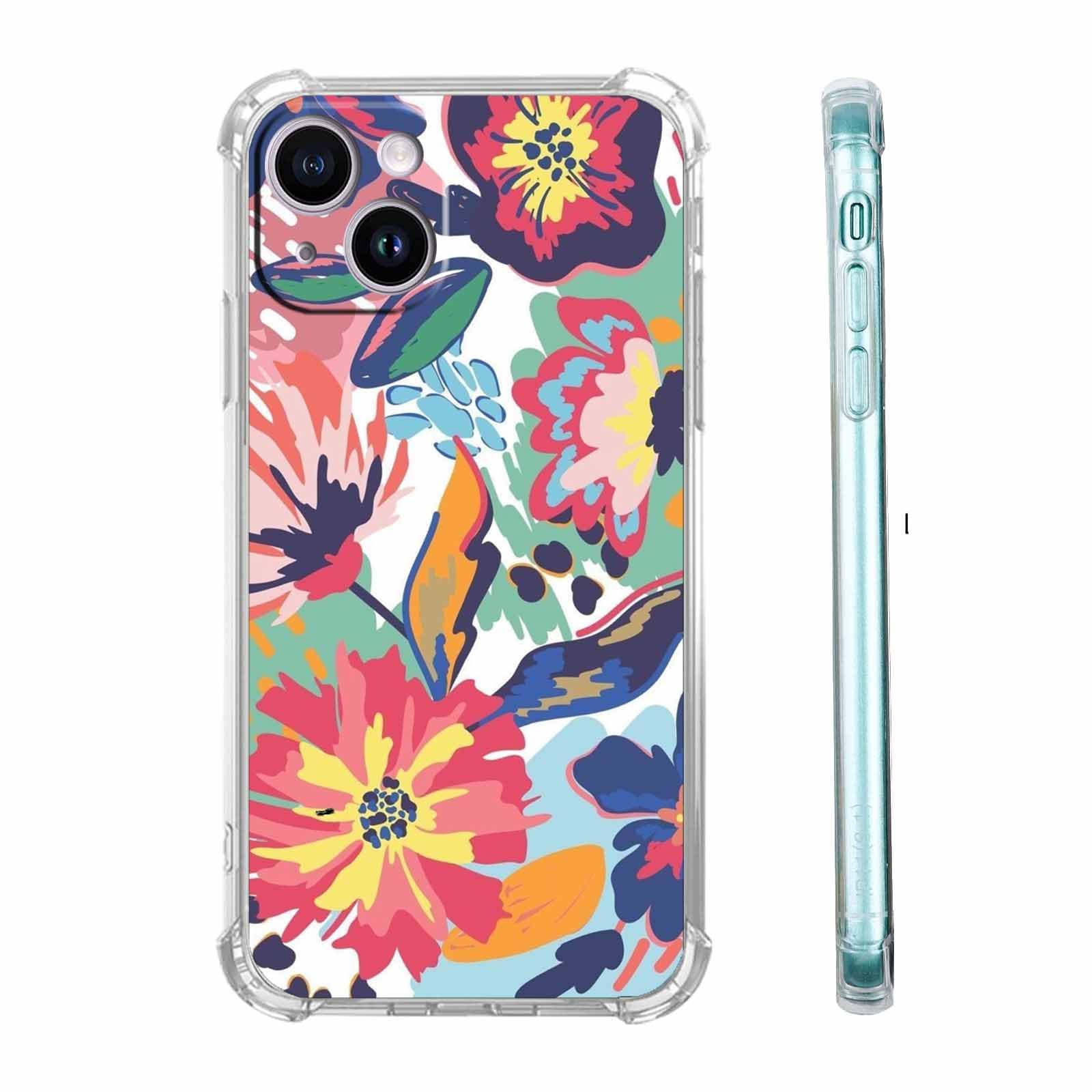 malegaon Watercolor Flower Painting Case for iPhone 14,Aesthetic Soft TPU Full Cover Case for iPhone 14