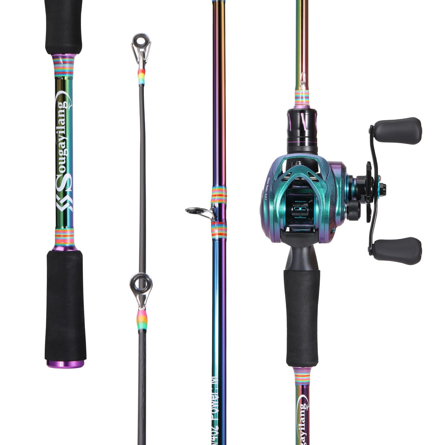 Sougayilang Spinning Angel Combo, 2-teilige Bunte tragbare leichte Angelrute mit super glatter Angelrolle für Süßwasser und Salzwasser