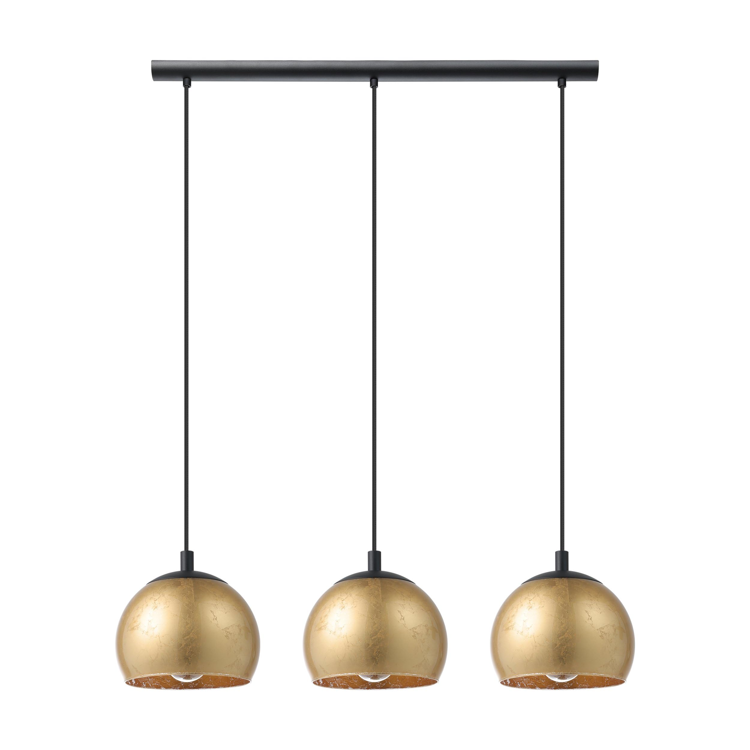 Eglo lámpara colgante Alabraccin, luminaria de techo de 3 luces para mesa | de comedor, luz pendiente de metal en negro y cristal en oro, iluminador de comedor colgante, E27, 78 cm