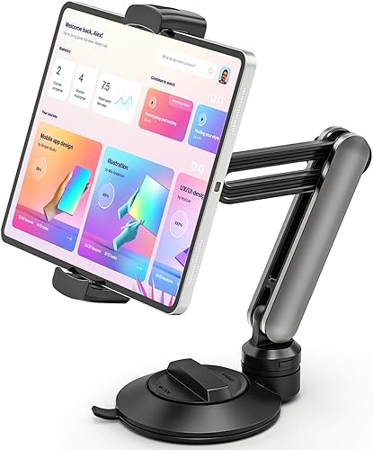 Soporte para tablet para escritorio, soporte de tablero de tableta de altura ajustable con ventosa de 4 pulgadas para espejo de ventana de mesa,